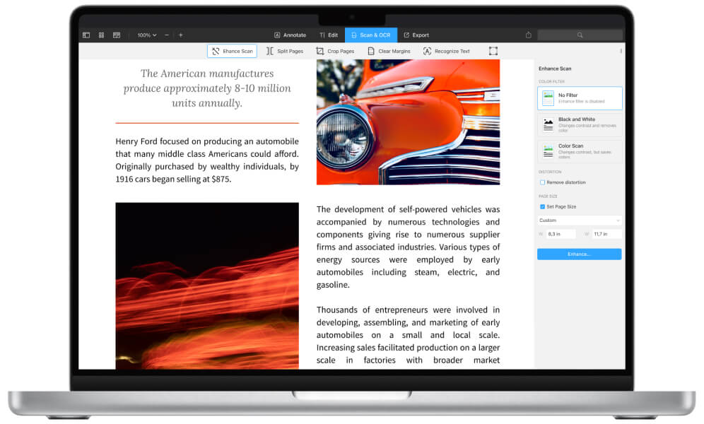 PDF Expert AI Enhance — clean scan from dirty original